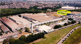 Fábrica da Komatsu, em Suzano (SP) Em destaque amarelo, a área de 3 mil m² dedicados ao processo de remanufatura da companhia.