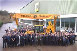 2004 - employees celebrate the productino of the  500,000th JCB machine.